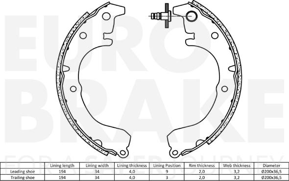 Eurobrake 58492745502 - Комплект тормозных колодок, барабанные autodnr.net