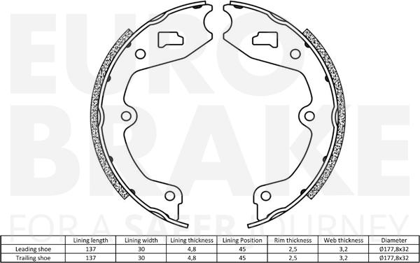 Eurobrake 58492748265 - Комплект гальм, барабанний механізм autocars.com.ua