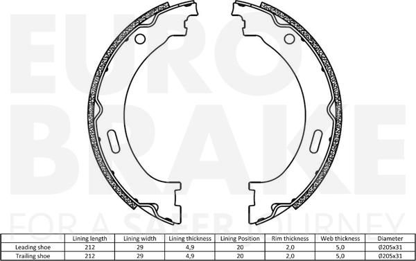 Eurobrake 58492793805 - Комплект тормозов, ручник, парковка autodnr.net