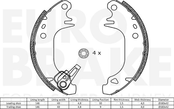 Eurobrake 58492799372 - Комплект гальм, барабанний механізм autocars.com.ua