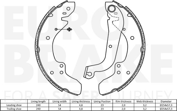 Eurobrake 58492799374 - Комплект гальм, барабанний механізм autocars.com.ua