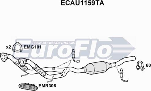 EuroFlo ECAU1159TA - Каталізатор autocars.com.ua