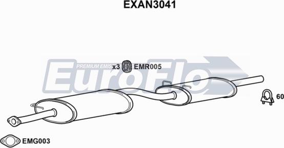 EuroFlo EXAN3041 - Середній глушник вихлопних газів autocars.com.ua