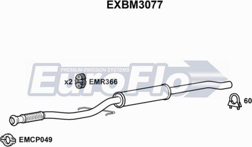 EuroFlo EXBM3077 - Середній глушник вихлопних газів autocars.com.ua