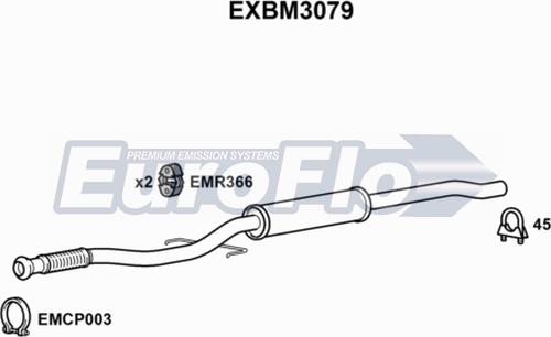 EuroFlo EXBM3079 - Середній глушник вихлопних газів autocars.com.ua