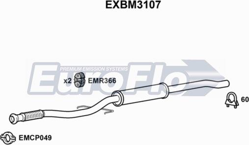 EuroFlo EXBM3107 - Середній глушник вихлопних газів autocars.com.ua