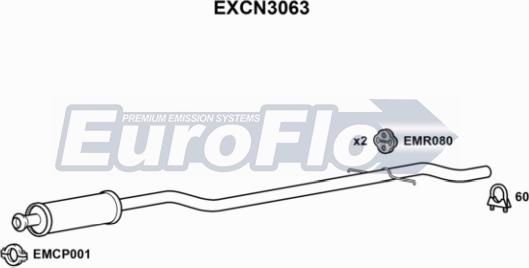 EuroFlo EXCN3063 - Середній глушник вихлопних газів autocars.com.ua