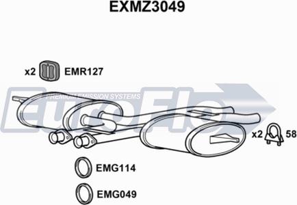 EuroFlo EXMZ3049 - Середній глушник вихлопних газів autocars.com.ua