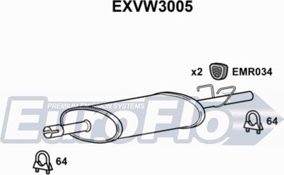 EuroFlo EXVW3005 - Середній глушник вихлопних газів autocars.com.ua