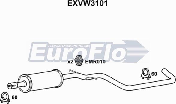 EuroFlo EXVW3101 - Середній глушник вихлопних газів autocars.com.ua