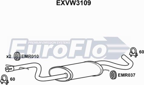 EuroFlo EXVW3109 - Середній глушник вихлопних газів autocars.com.ua