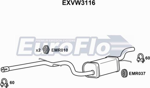 EuroFlo EXVW3116 - Середній глушник вихлопних газів autocars.com.ua