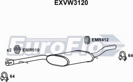 EuroFlo EXVW3120 - Середній глушник вихлопних газів autocars.com.ua