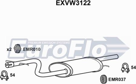 EuroFlo EXVW3122 - Середній глушник вихлопних газів autocars.com.ua