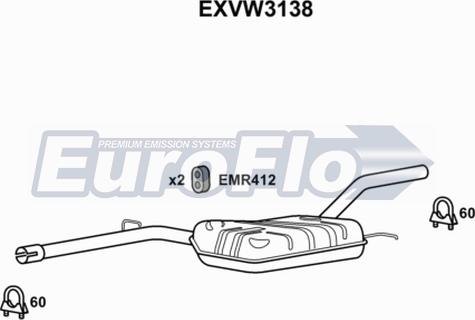 EuroFlo EXVW3138 - Середній глушник вихлопних газів autocars.com.ua