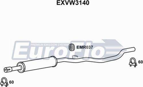 EuroFlo EXVW3140 - Середній глушник вихлопних газів autocars.com.ua