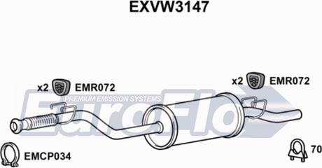 EuroFlo EXVW3147 - Середній глушник вихлопних газів autocars.com.ua