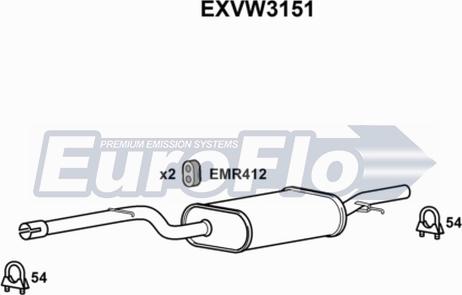 EuroFlo EXVW3151 - Середній глушник вихлопних газів autocars.com.ua