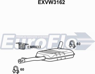 EuroFlo EXVW3162 - Середній глушник вихлопних газів autocars.com.ua