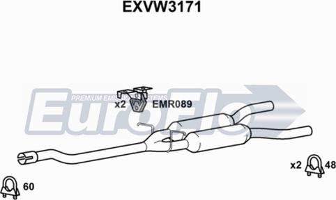 EuroFlo EXVW3171 - Середній глушник вихлопних газів autocars.com.ua