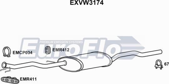 EuroFlo EXVW3174 - Середній глушник вихлопних газів autocars.com.ua