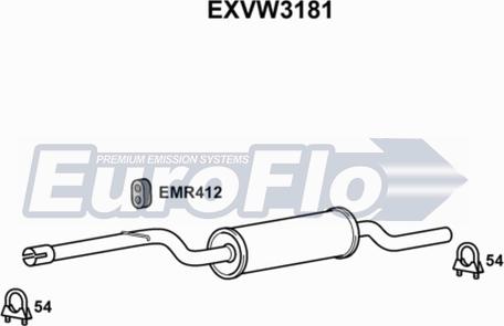 EuroFlo EXVW3181 - Середній глушник вихлопних газів autocars.com.ua