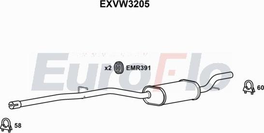 EuroFlo EXVW3205 - Середній глушник вихлопних газів autocars.com.ua