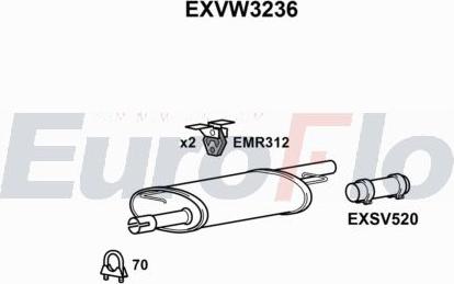 EuroFlo EXVW3236 - Вкладиш глушника, глушник вихлопних газів кінцевий autocars.com.ua