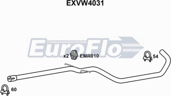 EuroFlo EXVW4031 - Труба вихлопного газу autocars.com.ua