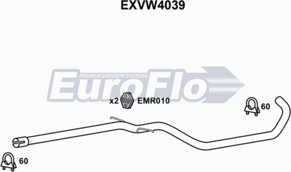 EuroFlo EXVW4039 - Труба вихлопного газу autocars.com.ua