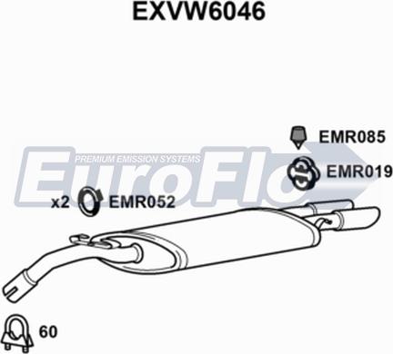 EuroFlo EXVW6046 - Глушник вихлопних газів кінцевий autocars.com.ua