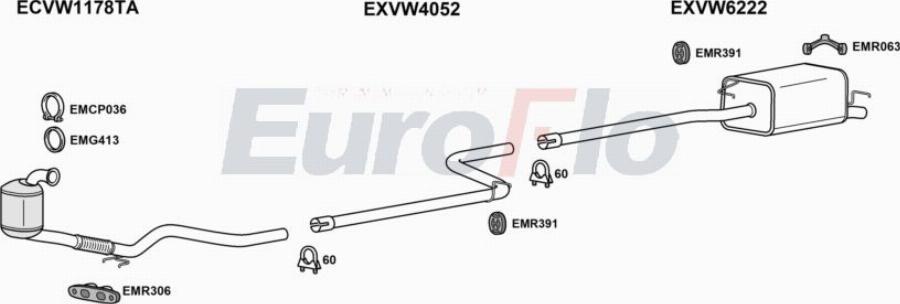 EuroFlo VWCADM16D 7001A00 - Система випуску ОГ autocars.com.ua