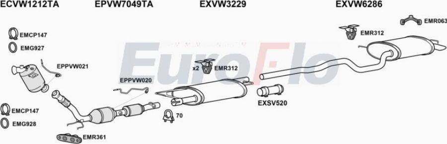 EuroFlo VWTRA20D 7054D - Система випуску ОГ autocars.com.ua