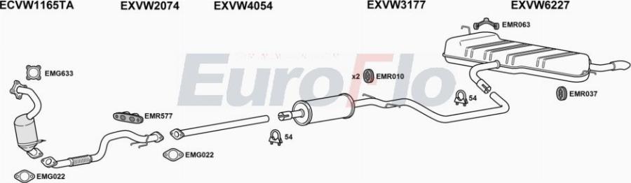 EuroFlo VWGOL12 1004A00 - Система випуску ОГ autocars.com.ua