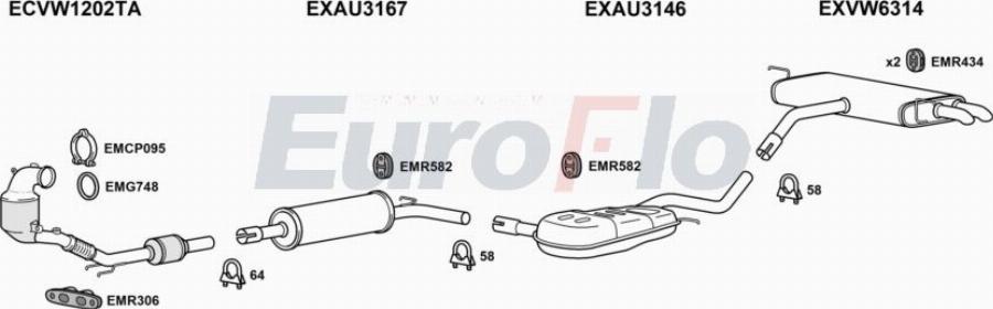 EuroFlo VWGOL15 1002B - Система випуску ОГ autocars.com.ua