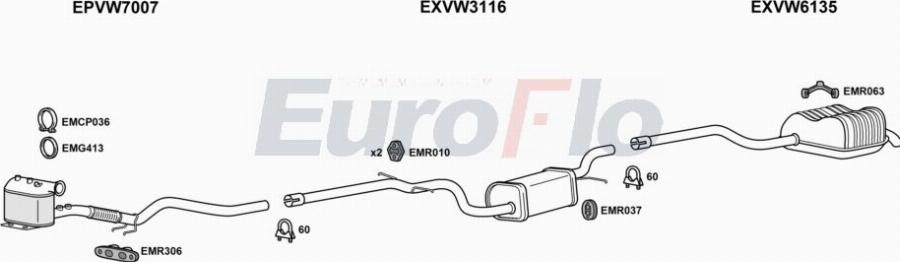 EuroFlo VWGOL20D 3001A00 - Система випуску ОГ autocars.com.ua