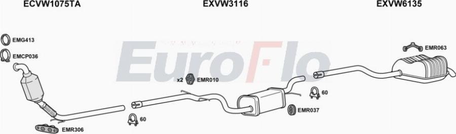 EuroFlo VWGOL20D 3004A00 - Система випуску ОГ autocars.com.ua