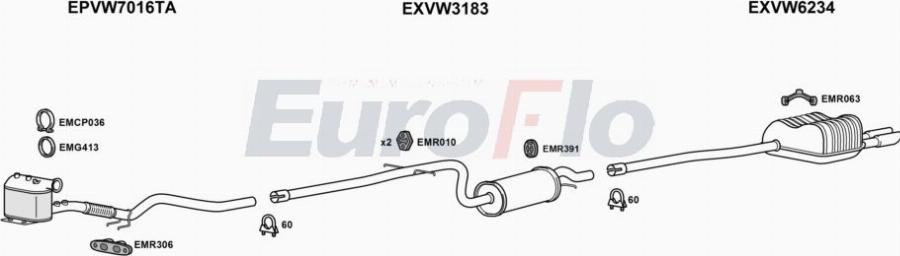 EuroFlo VWGOL20D 3008A00 - Система випуску ОГ autocars.com.ua