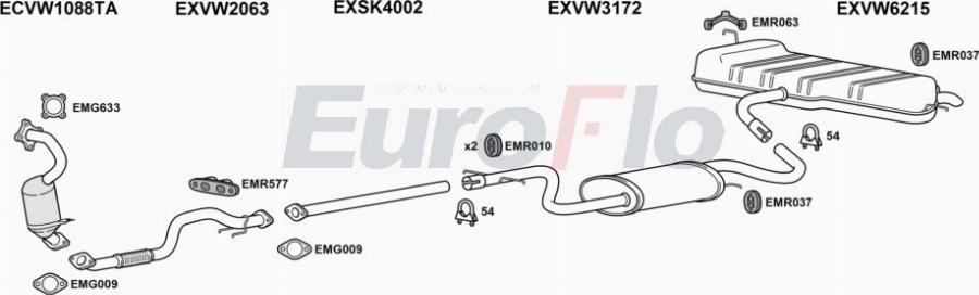 EuroFlo VWGOLP14 1008A00 - Система випуску ОГ autocars.com.ua
