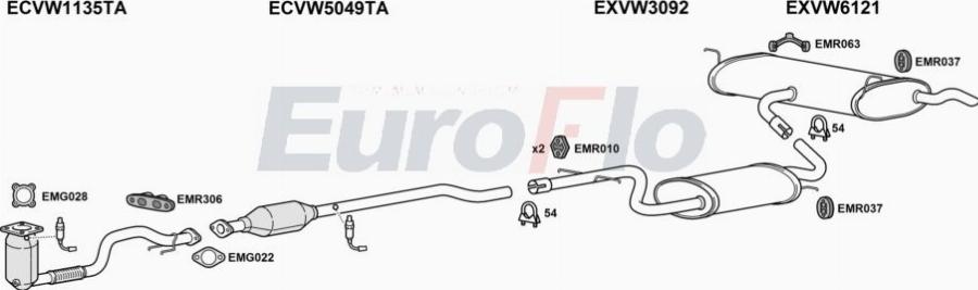 EuroFlo VWGOLP16 1001 - Система випуску ОГ autocars.com.ua