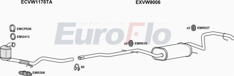 EuroFlo VWGOLP16D 1004A1 - Система випуску ОГ autocars.com.ua
