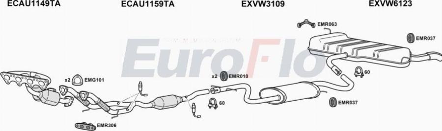 EuroFlo VWGOLP20 1001A00 - Система випуску ОГ autocars.com.ua
