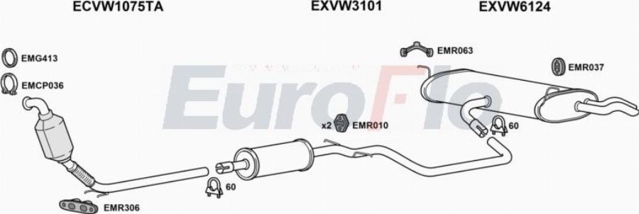 EuroFlo VWGOLP20D 1001 - Система випуску ОГ autocars.com.ua