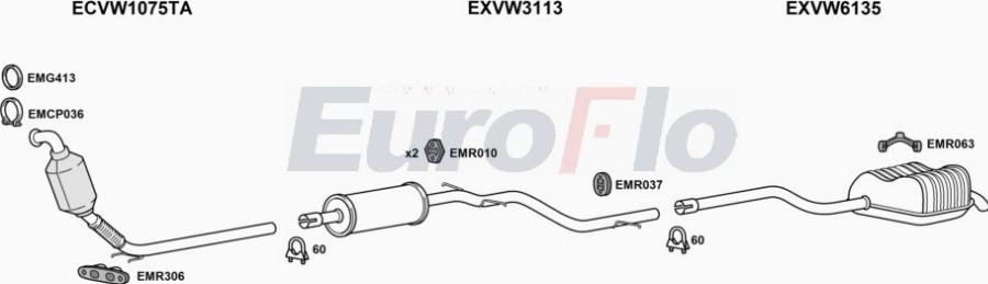 EuroFlo VWJET19D 2001A00 - Система випуску ОГ autocars.com.ua