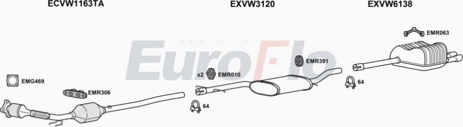 EuroFlo VWJET20 2004B - Система випуску ОГ autocars.com.ua