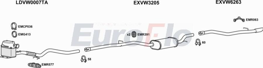 EuroFlo VWPAS16D 0202LHD - Система випуску ОГ autocars.com.ua