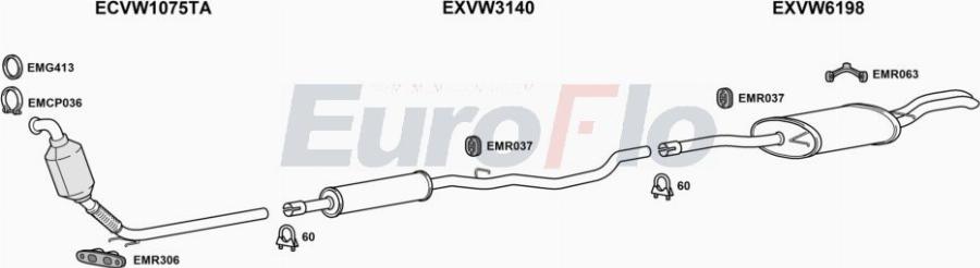 EuroFlo VWPAS19D 3029A00 - Система випуску ОГ autocars.com.ua