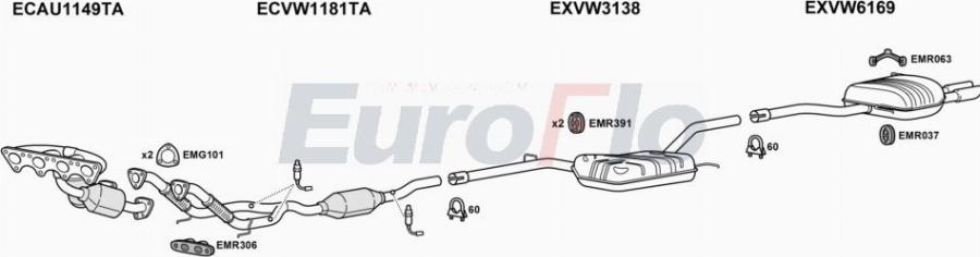 EuroFlo VWPAS20 3025A00 - Система випуску ОГ autocars.com.ua