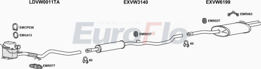EuroFlo VWPAS20D 0303LHD - Система випуску ОГ autocars.com.ua