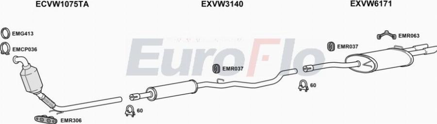 EuroFlo VWPAS20D 3004A00 - Система випуску ОГ autocars.com.ua